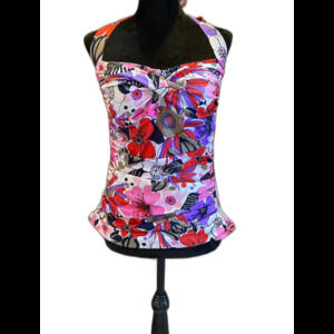 Womens Halter Swim Bikini Top with Ruching on sides & front Size 14‎ Pink